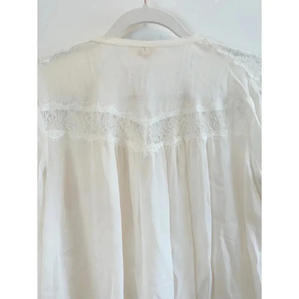Rebecca Taylor White Lace Insert Long Sleeve Blouse Size 4 - Picture 2 of 9
